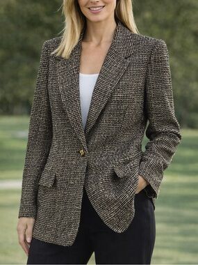 Vintage Cache Black Cream Tweed Blazer Jacket Size 10 Made in USA Classic